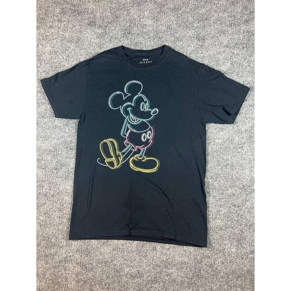 Disney Mickey Mouse Neon Outline Black T Shirt Size Small 100% Cotton